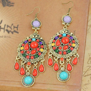 Ethnic Colorful Stone Big Gypsy Drop Fashion Bohemian Vintage Earrings - hiblings