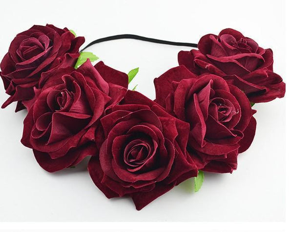 Bride Women Rose Flower Crown Hairband Wedding Festival Elastic Headwear