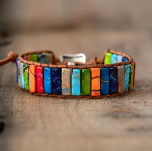 Handmade Multi Color Natural Stone Tube Beads Leather Wrap Bracelet Couples Bracelets
