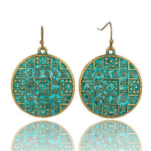 Load image into Gallery viewer, Round Shape Bohemian Statement Exaggerated antique Green metal Earrings