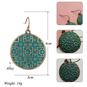 Round Shape Bohemian Statement Exaggerated antique Green metal Earrings