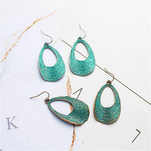 Load image into Gallery viewer, Bohemian Statement Exaggerated antique green metal water drop earrings for women