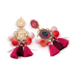 Colorful Drop Hairball Pompom Handmade Tassel Dangle Bohemian Big Earrings