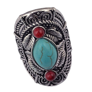 Vintage Bohemia Tibetan Ethnic Siver Engraving Leaf Adjustable Ring Jewelry
