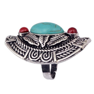 Vintage Bohemia Tibetan Ethnic Siver Engraving Leaf Adjustable Ring Jewelry