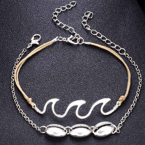 Bohemia Summer Beach Barefoot Shell Wave Pendant Chain Anklets Accessories