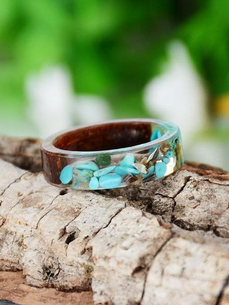 Boho Design Handmade Vintage Colorful Stone Inside Transparent Ring