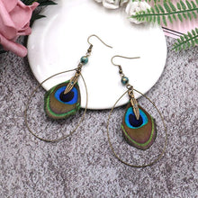 Load image into Gallery viewer, Boho Vintage Feather Peacock Metal Circle Earring Jewelry