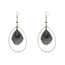 Load image into Gallery viewer, Boho Vintage Feather Peacock Metal Circle Earring Jewelry