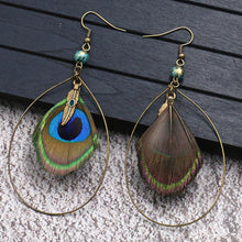 Load image into Gallery viewer, Boho Vintage Feather Peacock Metal Circle Earring Jewelry