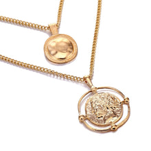 Load image into Gallery viewer, Ailend pendant necklace bohemian female double-layer necklace retro gold carved coin necklace jewelry