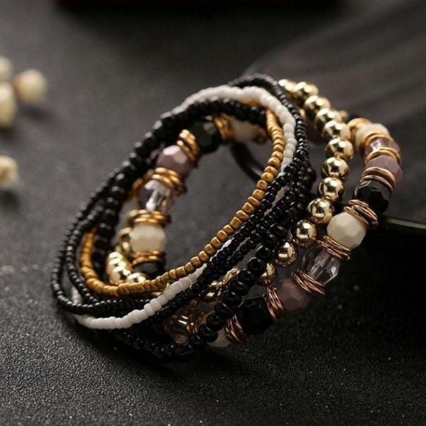 7 Pcs Set Four Seasons Bohemian Multi-layer Beaded Jewelry Elastic Bracelet