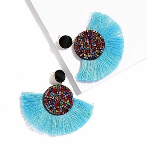 Fashion Bohemian Round Tassel Female Water Dangle Handmade Brincos Statement Earrings