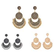 Load image into Gallery viewer, 3 Colors Bohemian Indian Antique Moon Shape Carved Flower Tassels Earrings