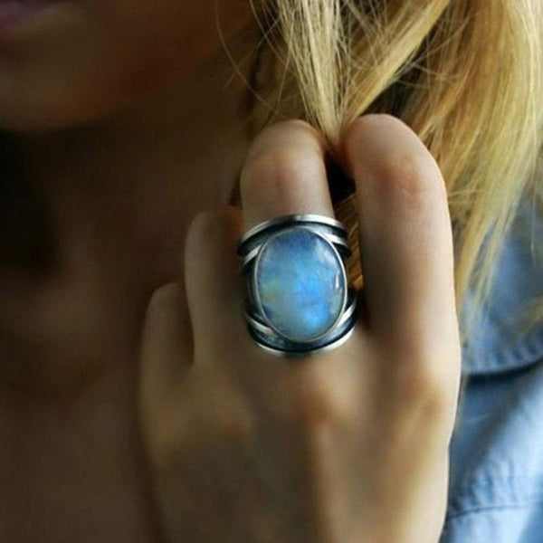 Women Big Moonstone Ring Unique Style Wedding Jewelry Promise Engagement Rings