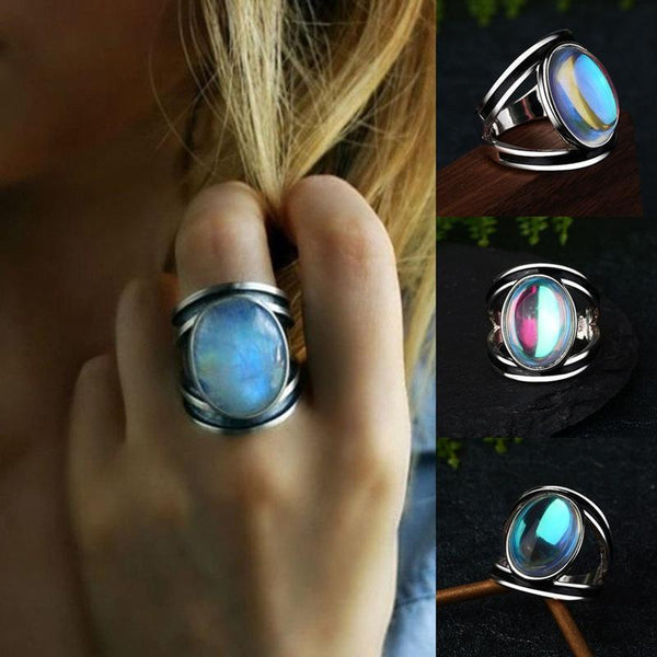 Women Big Moonstone Ring Unique Style Wedding Jewelry Promise Engagement Rings