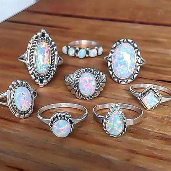 8PCS Women Vintage Retro Color Rings