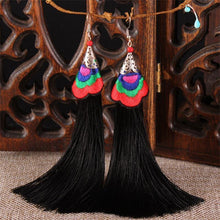 Load image into Gallery viewer, Ethnic Tibet Embroidery Long Tassel Drop Retro Bohemia Handmade Tassel Earrings - hiblings