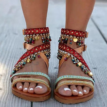 Load image into Gallery viewer, Summer women beach flats sandals handmade string bead bohemian ladies shoes