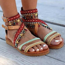Load image into Gallery viewer, Summer women beach flats sandals handmade string bead bohemian ladies shoes