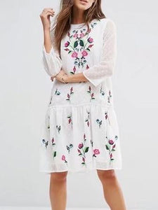 Popular Fashion Inwrought 3/4 Sleeve Round Neck Mini Dress