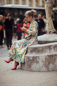 2018 New Print Long Sleeve Maxi Dress