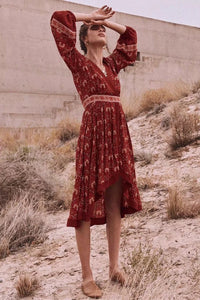 Retro Vacation Big Hem Bohemian Floral Midi Dress
