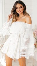 Load image into Gallery viewer, Sexy One-Shoulder Lace Stitching Trumpet Sleeves Off-Shoulder Dress