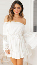 Load image into Gallery viewer, Sexy One-Shoulder Lace Stitching Trumpet Sleeves Off-Shoulder Dress