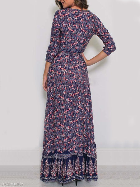 Surplice Printed Fashion Date Maxi Dress