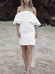 Solid Color Asymmetry Off-the-shoulder Midi Dresses