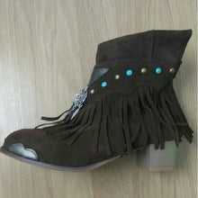 Load image into Gallery viewer, Women Ankle Boots Chunky Low Heels Ladies Vintage PU Leather Gladiator Tassels Shoes