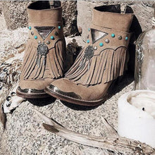Load image into Gallery viewer, Women Ankle Boots Chunky Low Heels Ladies Vintage PU Leather Gladiator Tassels Shoes