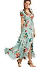 Load image into Gallery viewer, Women s Boho V Neck High Waist Slit Floral Maxi Dress