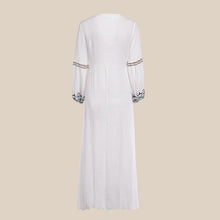 Load image into Gallery viewer, Boho Dress Floral Embroidery White V-Neck Lantern Sleeve Maxi Dress